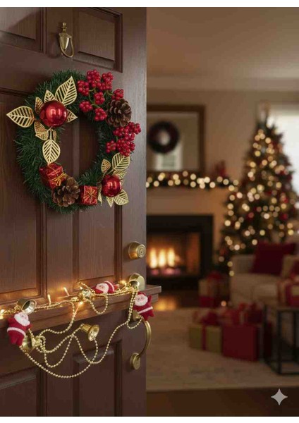 Yılbaşı Kapı Süsü ( Çelenk) 21 cm + 1,50 mt Yılbaşı Zincir modelleri
