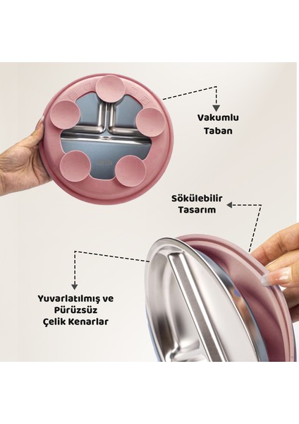 Silikon Kaplı Bebek Tabak, 3 Bölmeli Paslanmaz Çelik Mama Tabağı, Vakumlu, 304 Çelik, Pudra fiyatları