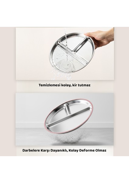 Silikon Kaplı Bebek Tabak, 3 Bölmeli Paslanmaz Çelik Mama Tabağı, Vakumlu, 304 Çelik, Pudra fırsatları