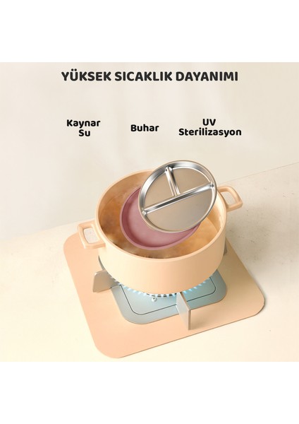 Silikon Kaplı Bebek Tabak, 3 Bölmeli Paslanmaz Çelik Mama Tabağı, Vakumlu, 304 Çelik, Pudra indirimleri