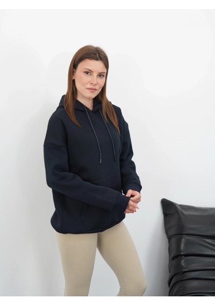 3 Iplik Şardonlu Kapşonlu Swetshirt Lacivert MD63 modelleri