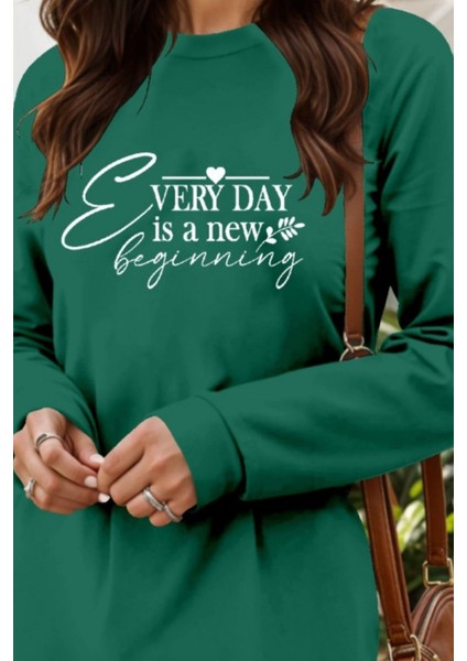 Bisiklet Yaka Iki Iplik Mini Elbise - Yeşil fiyatları