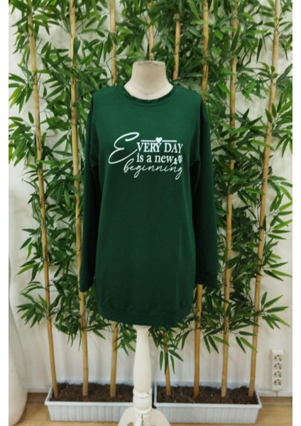 Bisiklet Yaka Iki Iplik Mini Elbise - Yeşil fırsatları