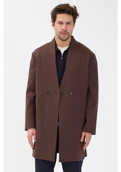 Erkek Kruvaze Kaşe Palto Mont Kahverengi