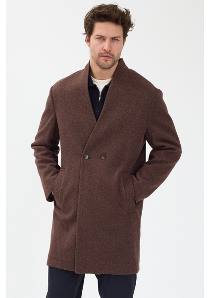 Erkek Kruvaze Kaşe Palto Mont Kahverengi fırsatları