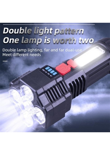 Şarjlı 5 Ledli Ultra Güçlü Profesyonel El Feneri Şarj Göstergeli Su Geçirmez Cob LED Fener Işıldak Ultra Hafif modelleri