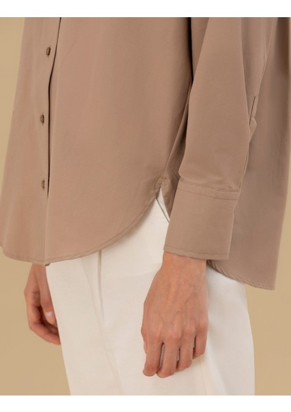 Kadın Camel Oversize Uzun Kollu Gömlek 50262540-VR015