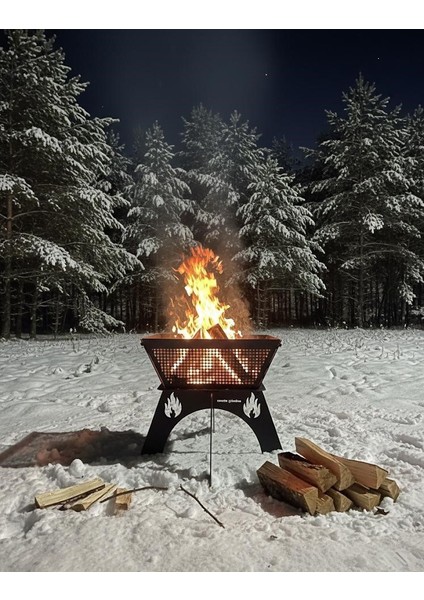 Ateş Çukuru Portatif Hafif Estetik Görünüm Katlanır Çanta Hediyeli Ateş Çukuru