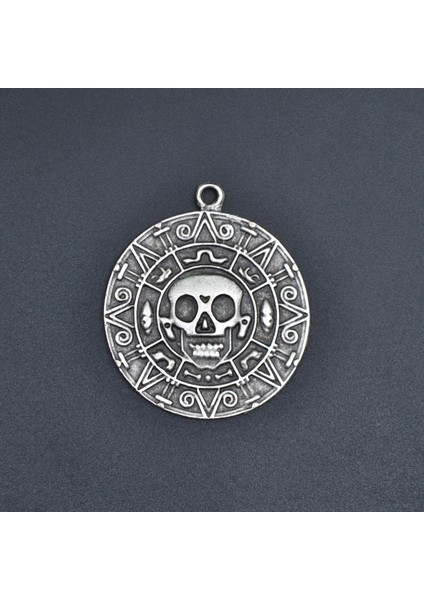 Aztec Karayip Korsanları Madalyon Gümüş Kaplama Kolye Ucu