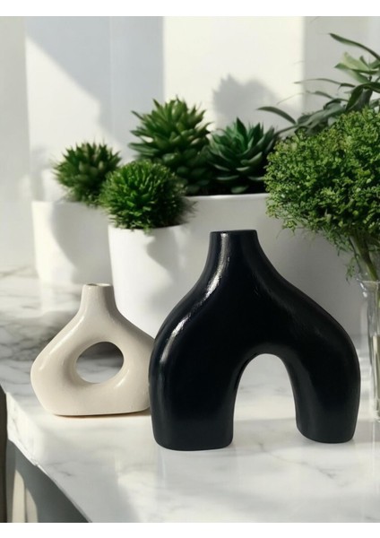 Modern Iskandinav Dekoratif Vazo Seti – Siyah & Beyaz – Büyük Boy 20 cm + Küçük Boy 15 cm – Minimal Seramik Görünümlü Ev Dekor Obje fırsatları