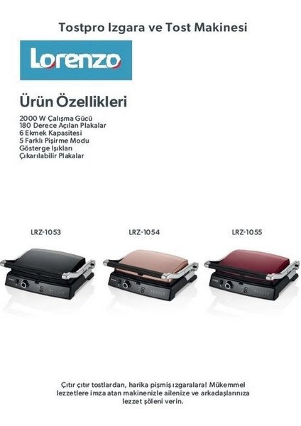 Tostpro 2000W 6 Dilim Tost Makinesi Siyah LRS-1053 modelleri