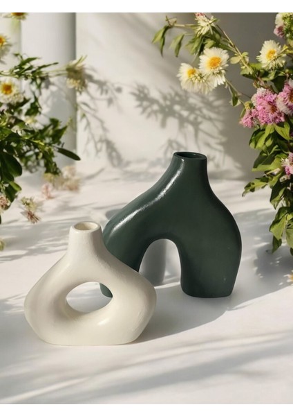 Modern Iskandinav Dekoratif Vazo Seti – Yeşil & Beyaz – Büyük Boy 20 cm + Küçük Boy 15 cm – Minimal Seramik Görünümlü Ev Dekor Obje fiyatları