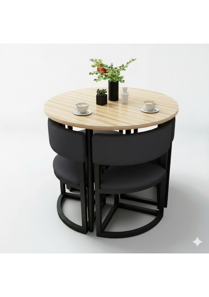 Melis Antrasit Metal 90 cm Çap Yuvarlak Yemek Masası Takımı 4 Kişilik Balkon Masası Mutfak Masası Takımı fiyatları