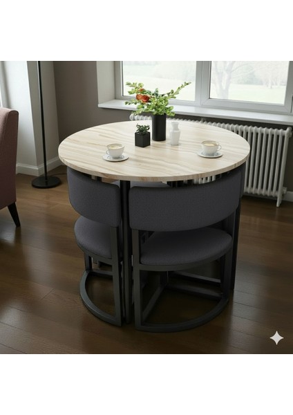Melis Antrasit Metal 90 cm Çap Yuvarlak Yemek Masası Takımı 4 Kişilik Balkon Masası Mutfak Masası Takımı modelleri