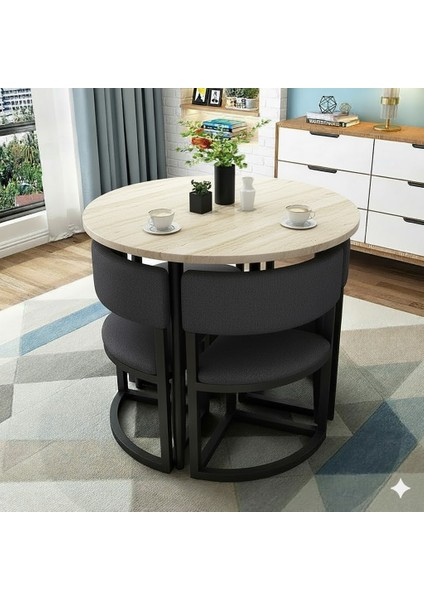 Melis Antrasit Metal 90 cm Çap Yuvarlak Yemek Masası Takımı 4 Kişilik Balkon Masası Mutfak Masası Takımı indirimleri