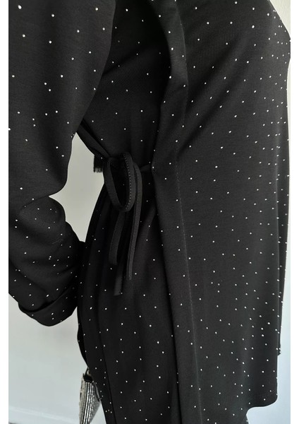 Bisiklet Yaka Yan Bağlamalı Taşlı Tesettür Tunik Bel Lastikli Pantolon Ikili Takım P-00019461 fırsatları