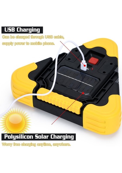 Şarjlı Üçgen Uyarı Lambası - 500 Lümen Cob LED Çalışma Işığı, Acil Durum ve Tamir Lambası