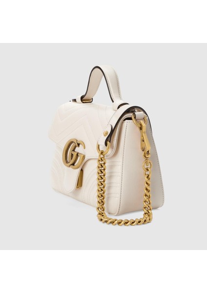 White Chevron Leather Gg Marmont Top Handle Bag fiyatları