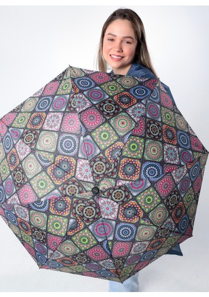 Renkli Etnik Desenli 8 Telli Kadın Şemsiye, Rüzgar Dayanıklı ve Şık Tasarım fiyatları