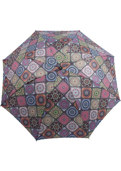 Renkli Etnik Desenli 8 Telli Kadın Şemsiye, Rüzgar Dayanıklı ve Şık Tasarım fırsatları