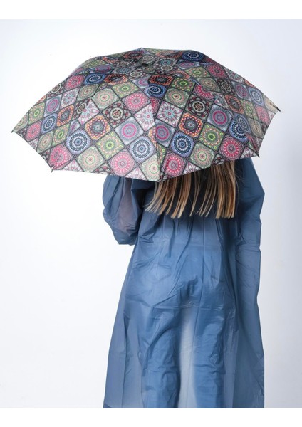 Renkli Etnik Desenli 8 Telli Kadın Şemsiye, Rüzgar Dayanıklı ve Şık Tasarım indirimleri