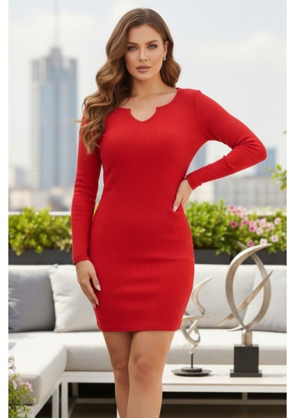 Fitilli Likralı Elbise Kırmızı