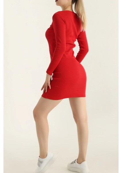 Fitilli Likralı Elbise Kırmızı fırsatları