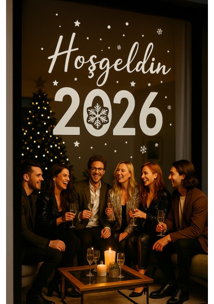 El Yazısı Hoşgeldin 2026 ve Kar Tanesi Vitrin Süsleri, 70X60CM, Cam Mağaza Dekoru fırsatları