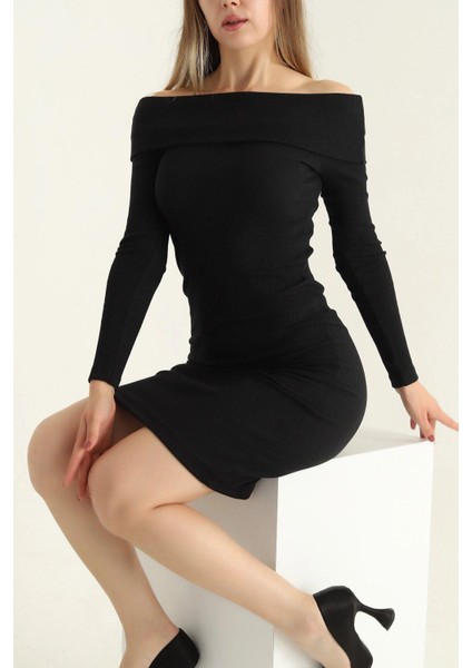 Madonna Yaka Fitilli Elbise Siyah modelleri