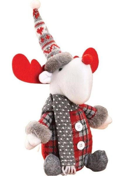 Renkli 35 cm Ekoseli Oturan Geyik Figür, Dekoratif Yılbaşı Peluş Süsleme modelleri