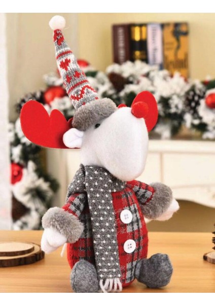 Renkli 35 cm Ekoseli Oturan Geyik Figür, Dekoratif Yılbaşı Peluş Süsleme fırsatları