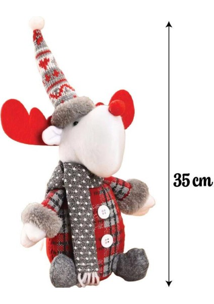 Renkli 35 cm Ekoseli Oturan Geyik Figür, Dekoratif Yılbaşı Peluş Süsleme indirimleri