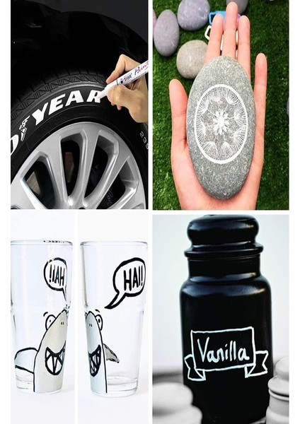 Beyaz Keçeli Kalem 2 Adet Kalıcı Marker Kalem Yağ Bazlı Cam Metal Seramik Ahşap Lastik Plastik Taş Yüzey fırsatları