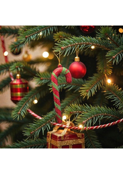 Simli Baston Şeker Yılbaşı Süs Seti (2'li)