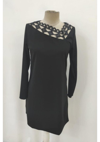 Dantel Detaylı Ithal Krep Mini Elbise - Siyah modelleri