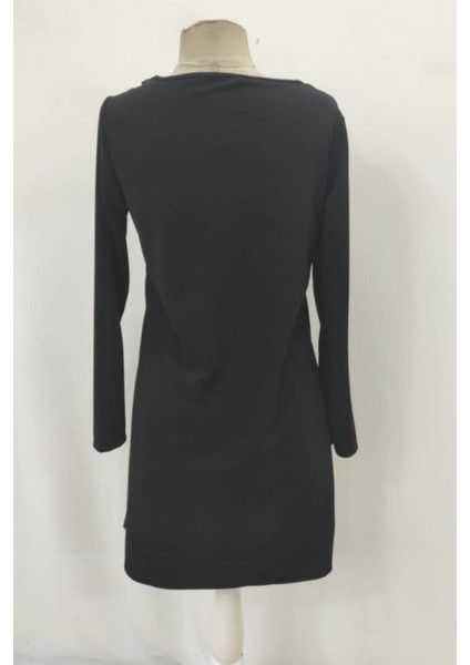 Dantel Detaylı Ithal Krep Mini Elbise - Siyah fırsatları