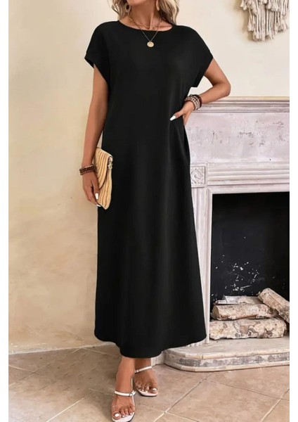 Kısa Kollu Viskon Basic Elbise Siyah fiyatları