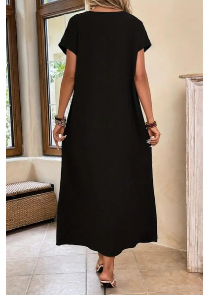 Kısa Kollu Viskon Basic Elbise Siyah modelleri