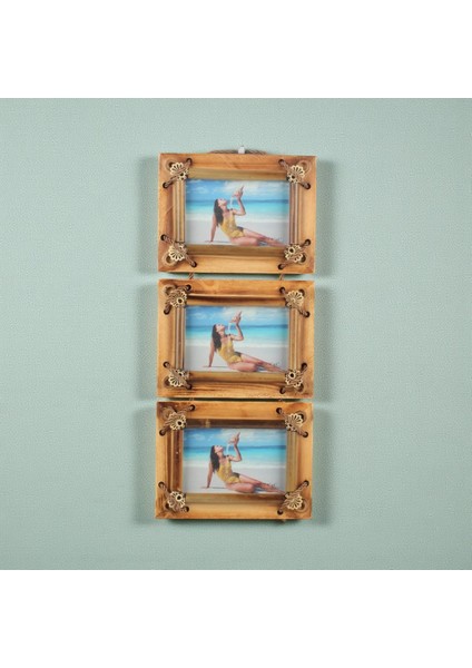 El Yapımı Doğal Ahşap 3’lü Bambu Bamboo Fotoğraf Çerçevesi Dekoratif Ev Ofis Hediyesi Duvar Süsü - 2