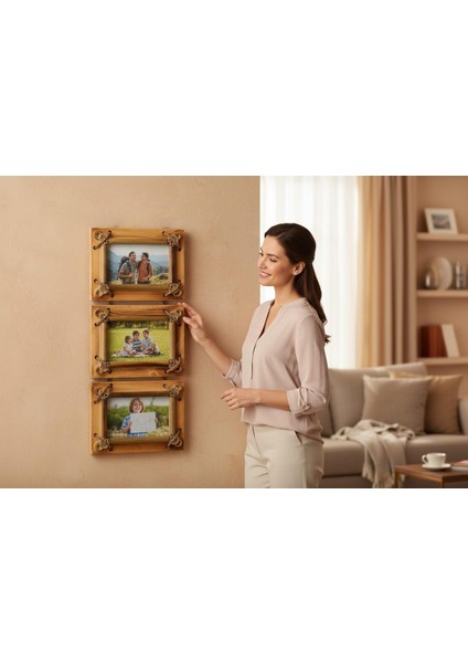 El Yapımı Doğal Ahşap 3’lü Bambu Bamboo Fotoğraf Çerçevesi Dekoratif Ev Ofis Hediyesi Duvar Süsü - 2 fiyatları