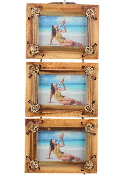 El Yapımı Doğal Ahşap 3’lü Bambu Bamboo Fotoğraf Çerçevesi Dekoratif Ev Ofis Hediyesi Duvar Süsü - 2 indirimleri