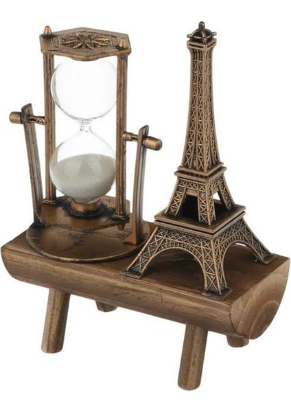 Retro Eyfel Kulesi ve Kum Saati Dekoratif Ahşap Görünümlü Masa Biblosu - BI001V-4Z2ID3