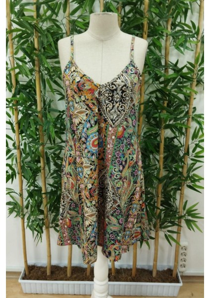 V Yaka Ip Askılı Desenli Mini Süprem Elbise - Desenli fırsatları