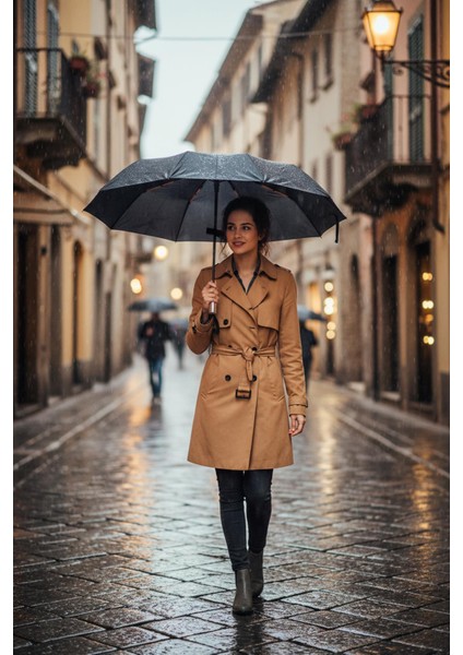 Siyah Renkli Tam Otomatik Katlanabilir Iç Içe Girebilen Şemsiye