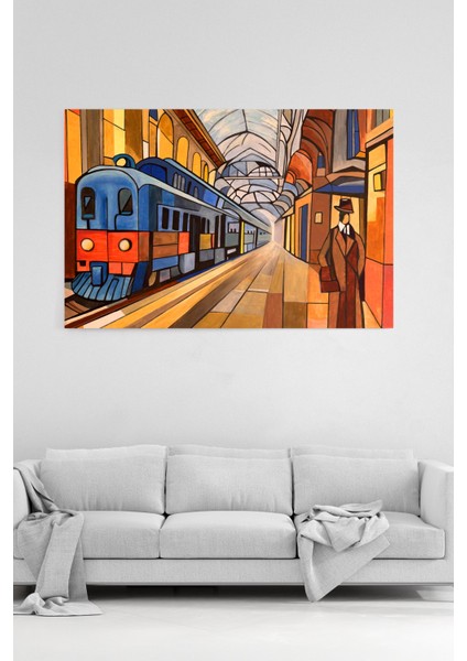 Tren Garı Modern Kanvas Tablo %100 Pamuk Dokulu Tuval Manzaralı Tablo