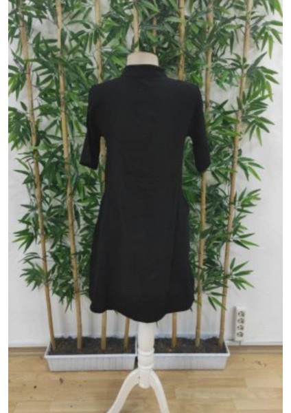 Hakim Yaka Önden Düğmeli Müslin Elbise - Siyah fırsatları