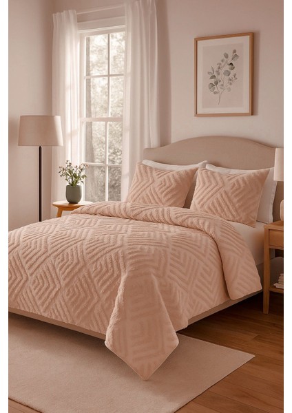 Toz Pembe Tek Kişilik Yatak Örtüsü Takımı 2 Adet Yastık Kılıfı Modern Desen Yumuşak Doku 180 x 260