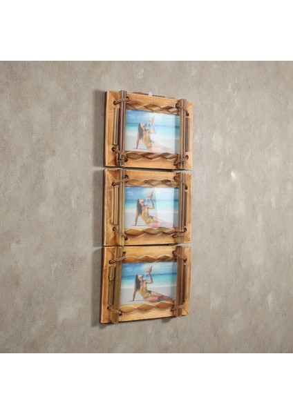 El Yapımı Doğal Ahşap 3’lü Bambu Bamboo Fotoğraf Çerçevesi Dekoratif Ev Ofis Hediyesi Duvar Süsü - 1 modelleri