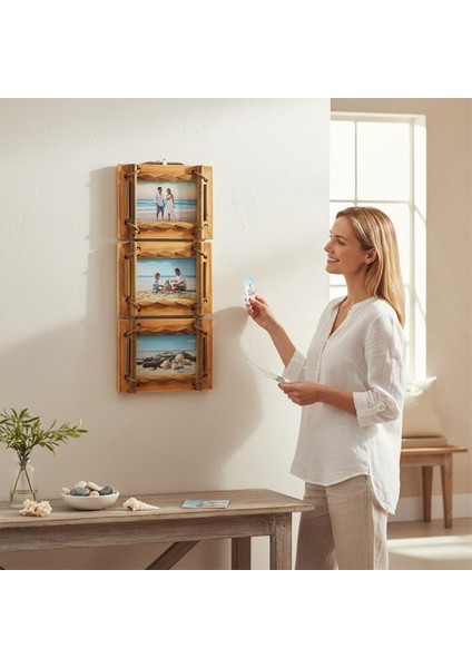 El Yapımı Doğal Ahşap 3’lü Bambu Bamboo Fotoğraf Çerçevesi Dekoratif Ev Ofis Hediyesi Duvar Süsü - 1 fırsatları