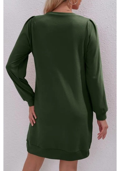 Uzun Kollu Bisiklet Yaka Iki Iplik Elbise Yeşil fiyatları